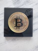 Bitcoin Goldmüntze- grafik in Acrylglas 10x10cm. NEU