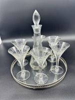 Vintage Etched Glass Decanter and Cocktail Glasses Set