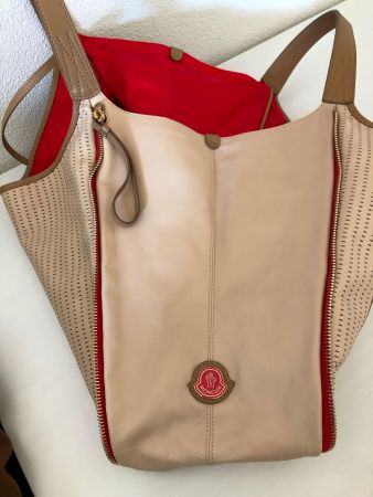 Handtasche Shopper Moncler beige rot neuwertig