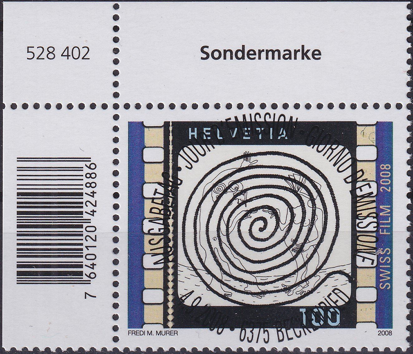 Tutti i francobolli: 2008, Nr.1289 "Fredi M Murer" mit ET-Voll-Stempel + ECKTABS. – Usato da Sursee venduto da Luzernerraute