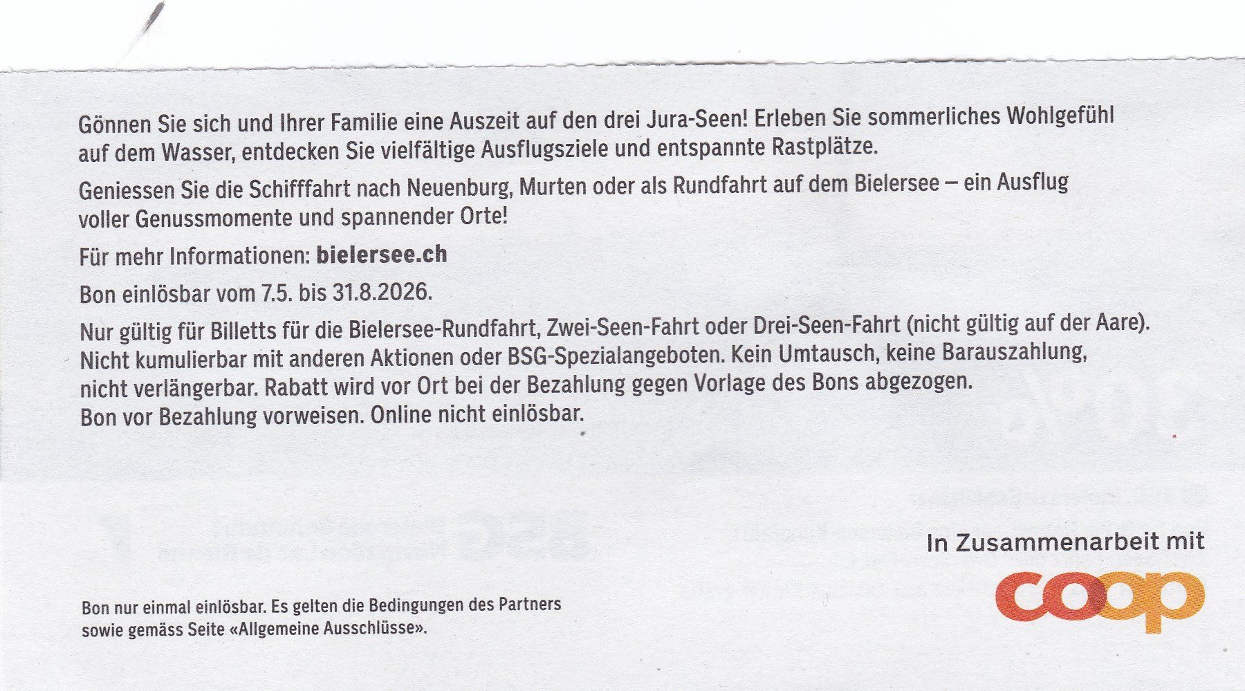 Gutscheine: Bon Bielersee Schifffahrt BSG 30% Rabatt – Neu (gemäss Beschreibung) aus Schliern b. Köniz von joni20 1