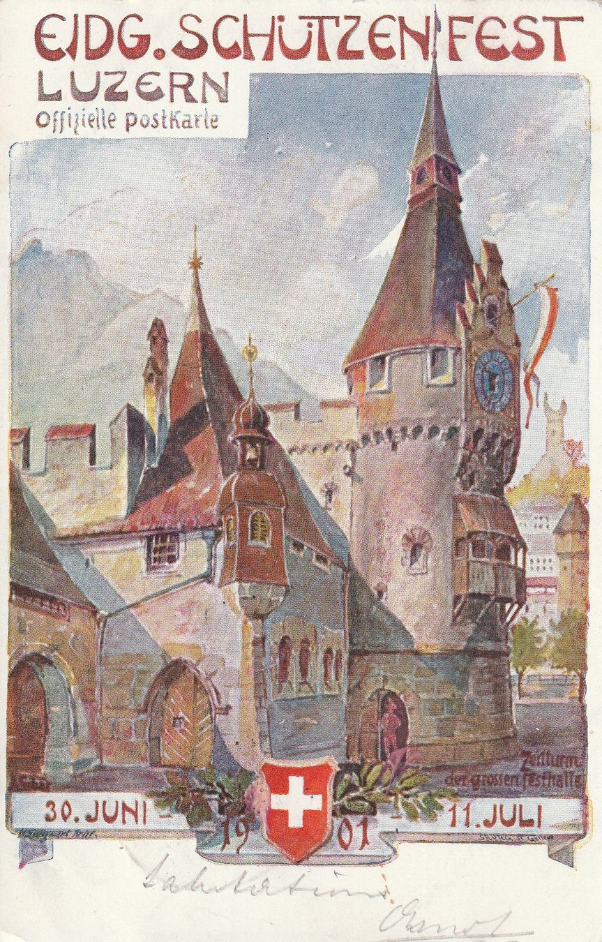 Cartoline postali: Eidg. Schützenfest Luzern 1901 – Usato da Crémines venduto da clifden92