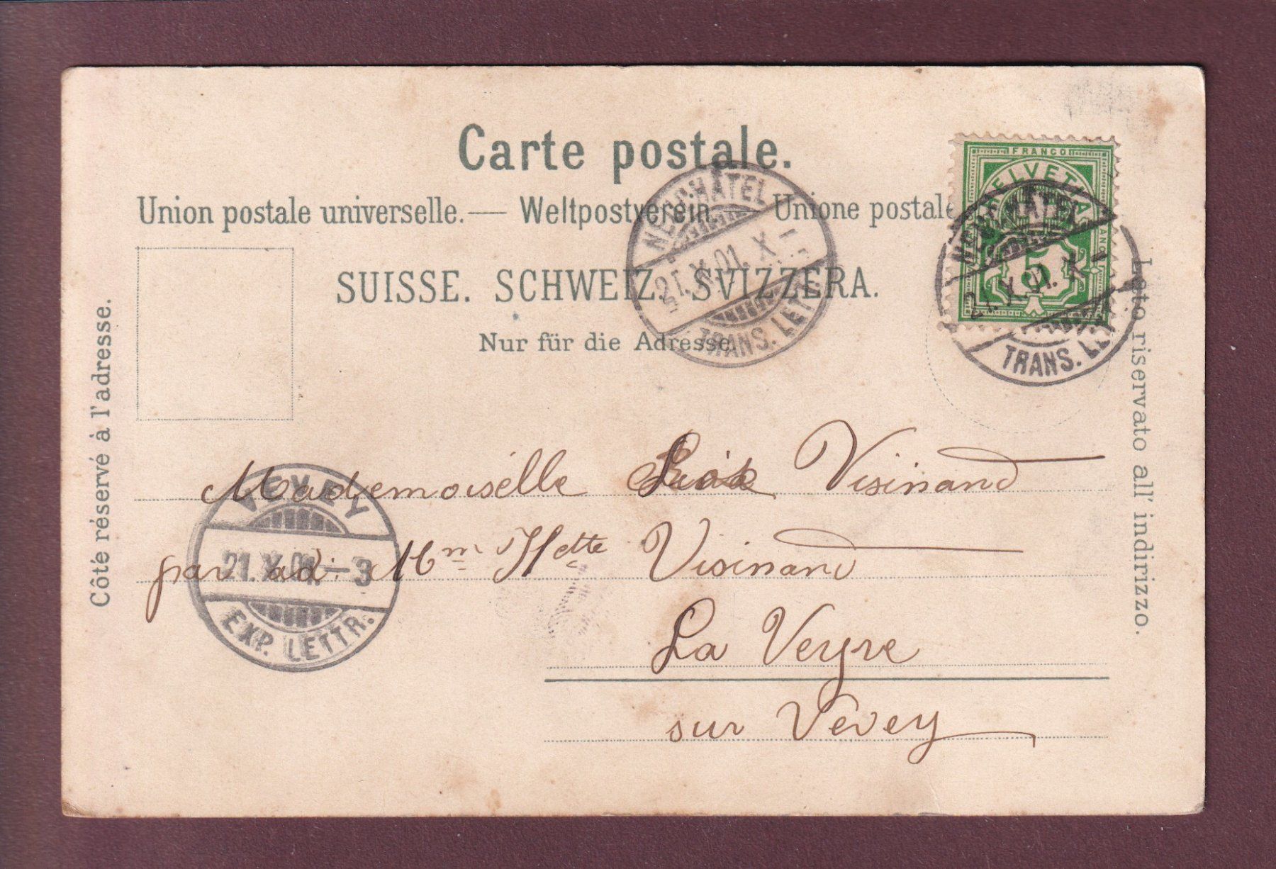 Cartoline postali: NYON - Le Château - 1901 – Usato da Pully venduto da nicecards 1