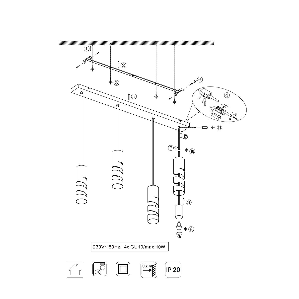 Lampadari & plafoniere: Pendelleuchte, Weiss 4 Spots 80 cm Breit – Nuovo (secondo la descrizione) da Kreuzlingen venduto da Smart-Light 4