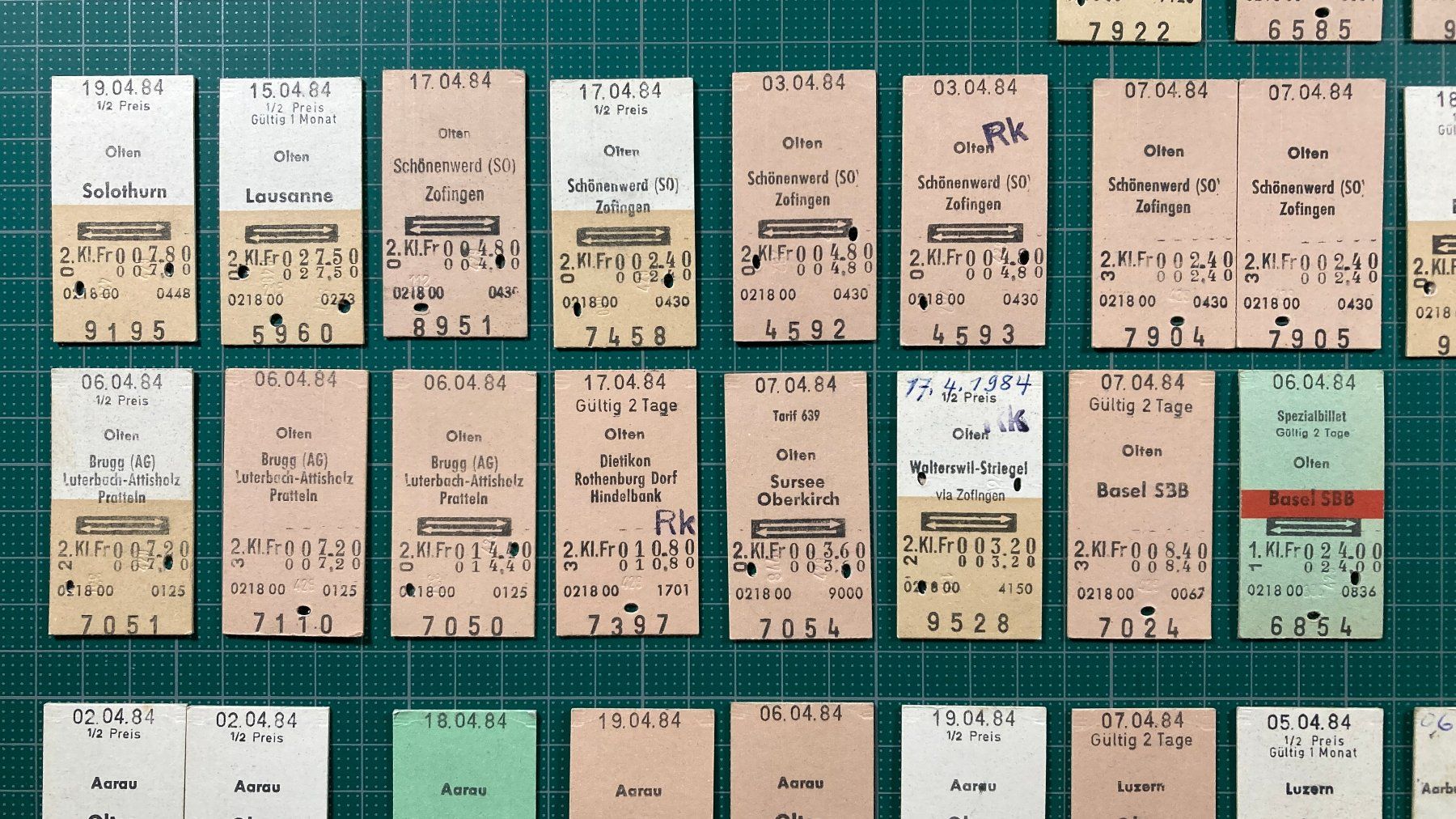 Tickets: Olten, 44 Edmondsonsche Bahn Billette, 1984, SBB – Gebraucht aus Lenzburg von fh1 2