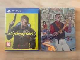 PS4 Cyberpunk 2077 mit Steelbook und leere Hülle