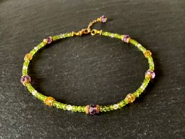 Amethyst, Citrin & Peridot Halskette Vergoldet