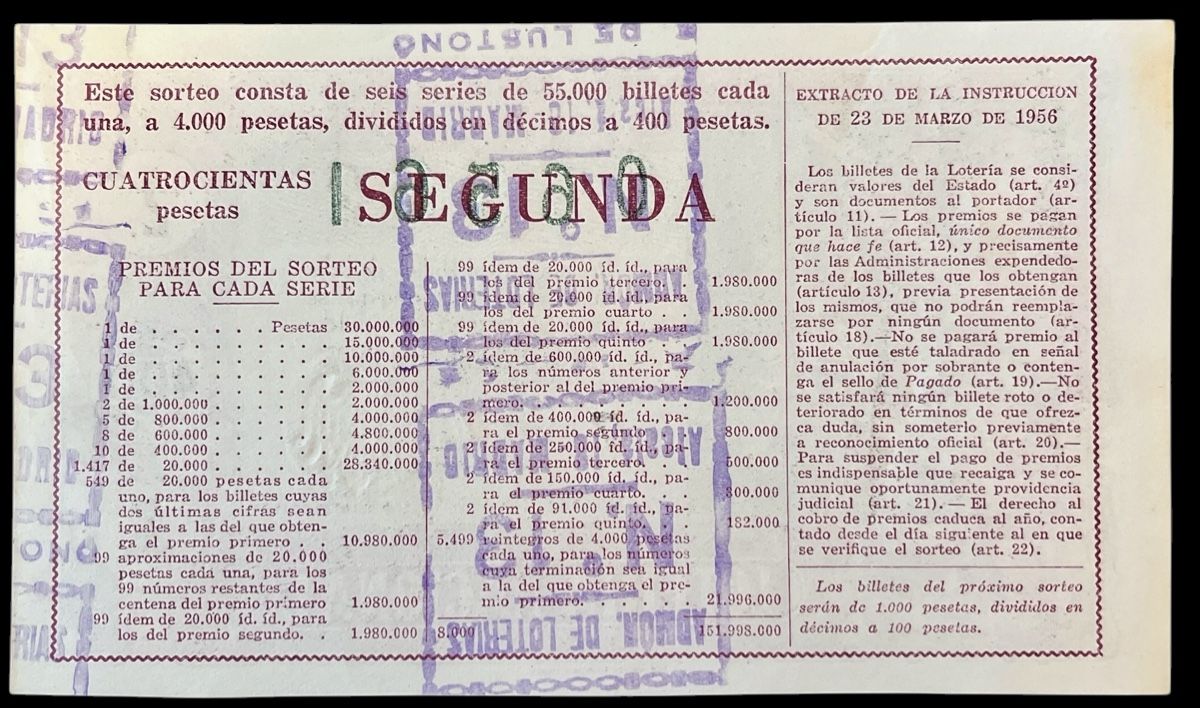 Banconote: Spanien Lotterielos 1957 – Usato da Winterthur venduto da Numismatica-Vitu 1