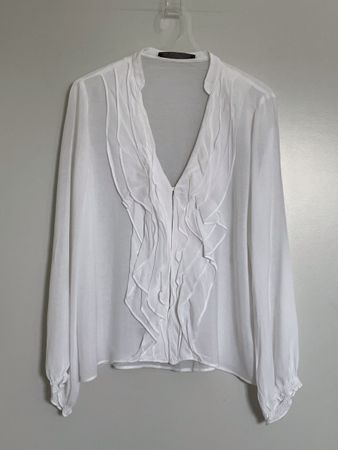 Chemisier à jabots Zara Trafaluc Blanc, Taille S