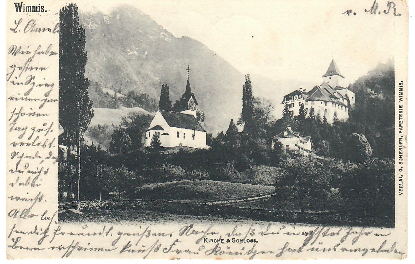 Cartoline postali: Wimmis mit Schloss und Kirche, 1903 – Usato da Zweisimmen venduto da jakobsweg