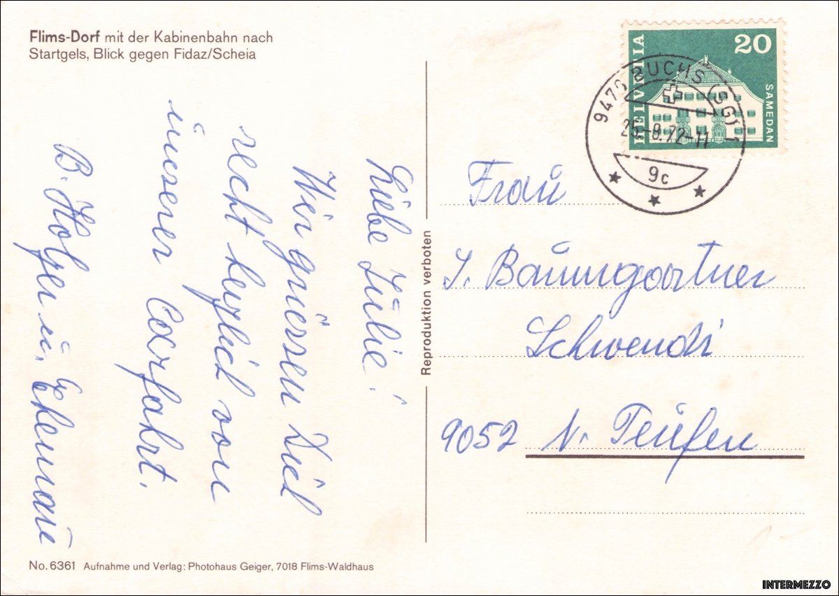 Cartoline postali: Flims GR // 1972 Gondelbahn Startgels // Sommer – Usato da Basel venduto da intermezzo12 1
