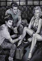 Blechschild-HEPBURN-MONROE-DEAN - S/W