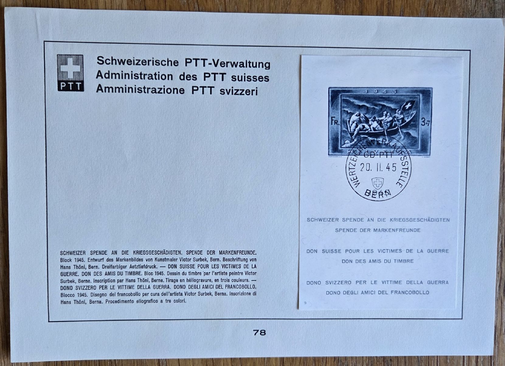 Tutti i francobolli: PTT Briefmarken Block 1945 Kriegsgeschädigte Top.. – Usato da Stans venduto da Ducati16 3