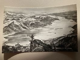 Vintage Genfersee Panorama-Karte, Lac Léman, Schweiz.