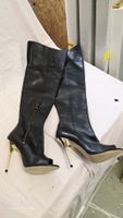 Overknee Lederstiefel Gr. 39 Schwarz Peep Toe Reissverschlus
