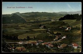 AK Schafhausen, Ortsansicht mit Feldern und Hügeln