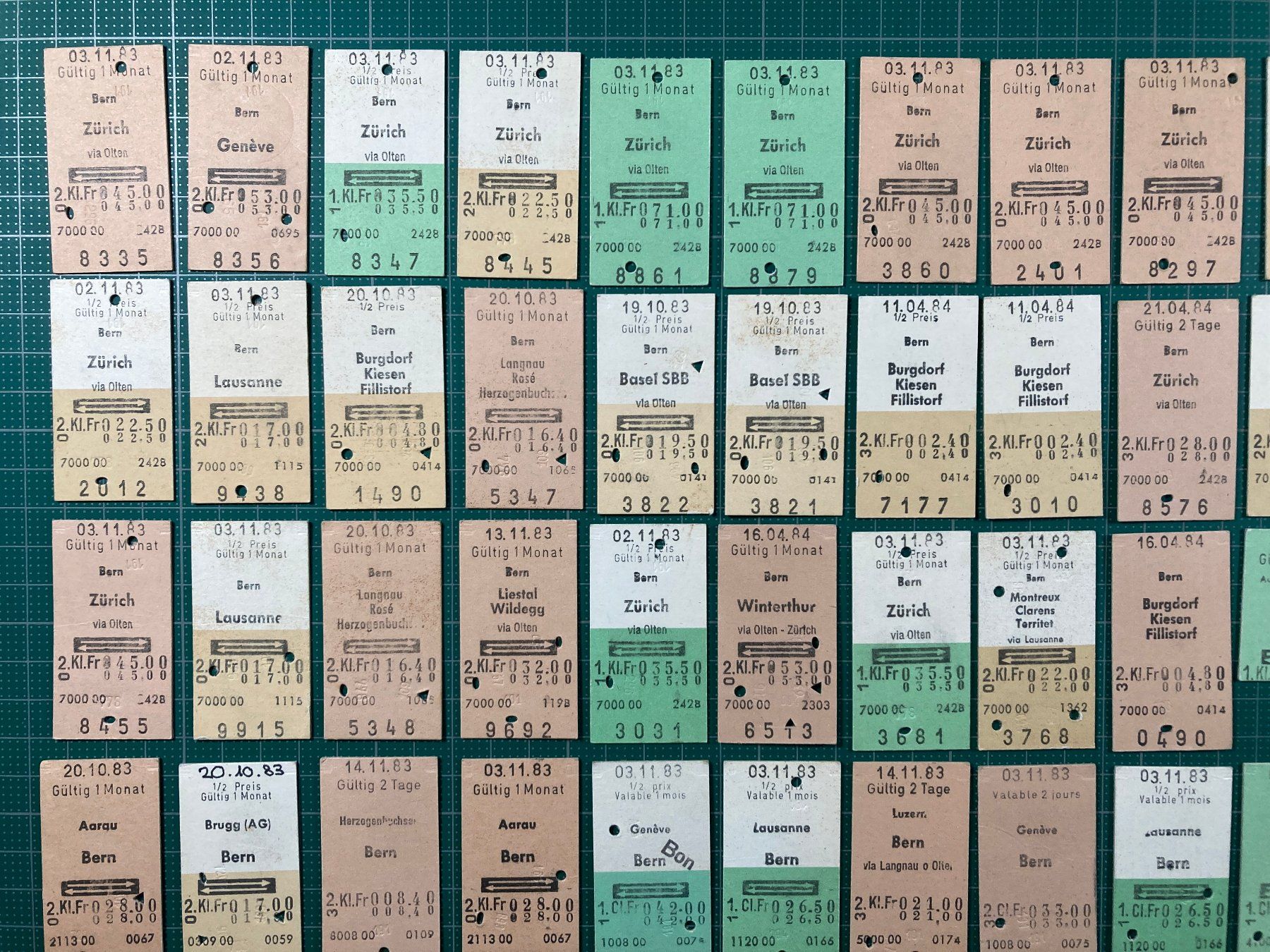 Biglietti: Bern, Sammlung 86 alte Bahn Billette SBB, 1983, 1984 – Usato da Lenzburg venduto da fh1 1