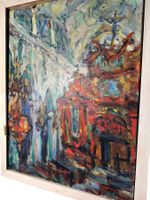 Tableau peinture huile sur toile église signée Hovel