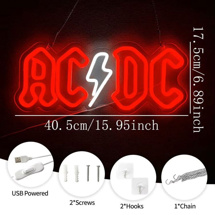 AC/DC Neon Leuchtreklame - Wanddeko für echte Rocker! (Neu und ...
