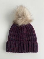 Bordeaux melierte Strickmütze mit Bommel von H&M