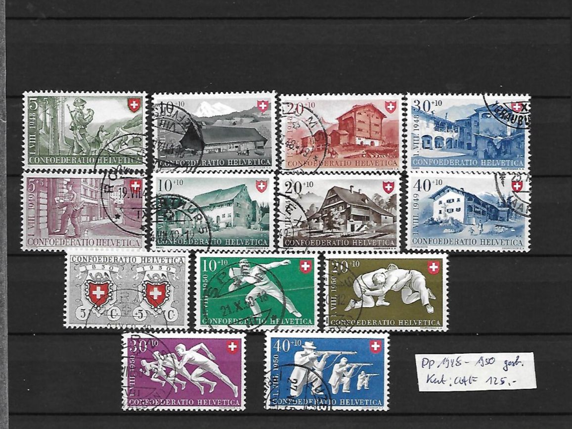 Tutti i francobolli: PP 1948 - 1950 gest. Kat: CHF 125.- – Usato da Basel venduto da Ilp