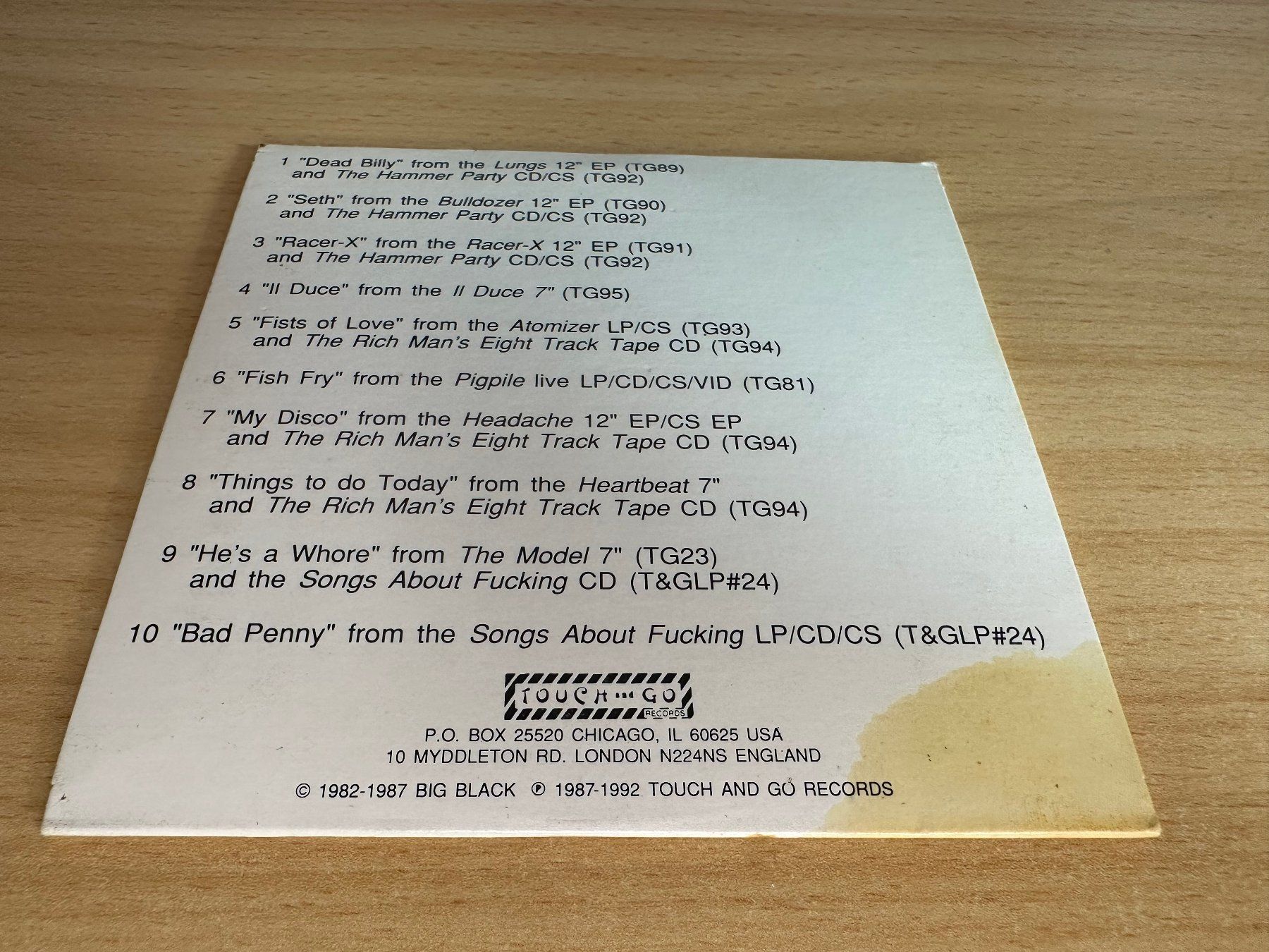 CDs: Big Black – It's Toasted - Promo CD – Gebraucht aus Rikon im Tösstal von Alpenmutz 1
