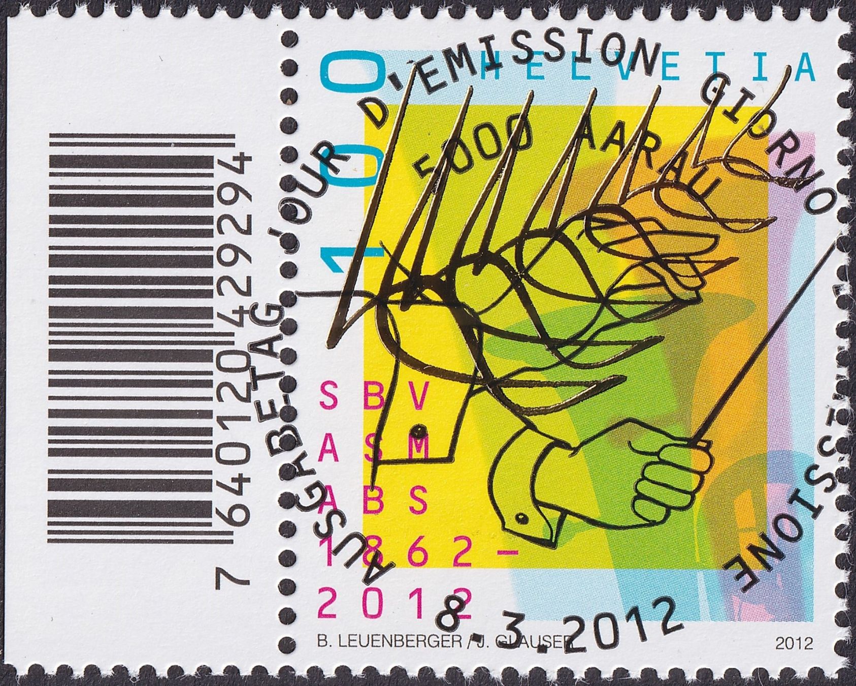 Tutti i francobolli: 2012, Nr.1420 "Blasmusikverband" mit ET-Voll-Stempel +TAB – Usato da Sursee venduto da Luzernerraute