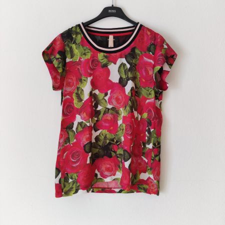 MARC CAIN Rosen Bluse Tunika Shirt Top Longsleeve N1/34-36