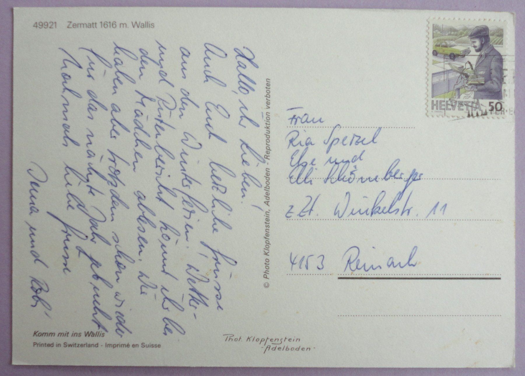Cartoline postali: Zermatt 1616 m – Usato da Fétigny venduto da Billy2miny 1