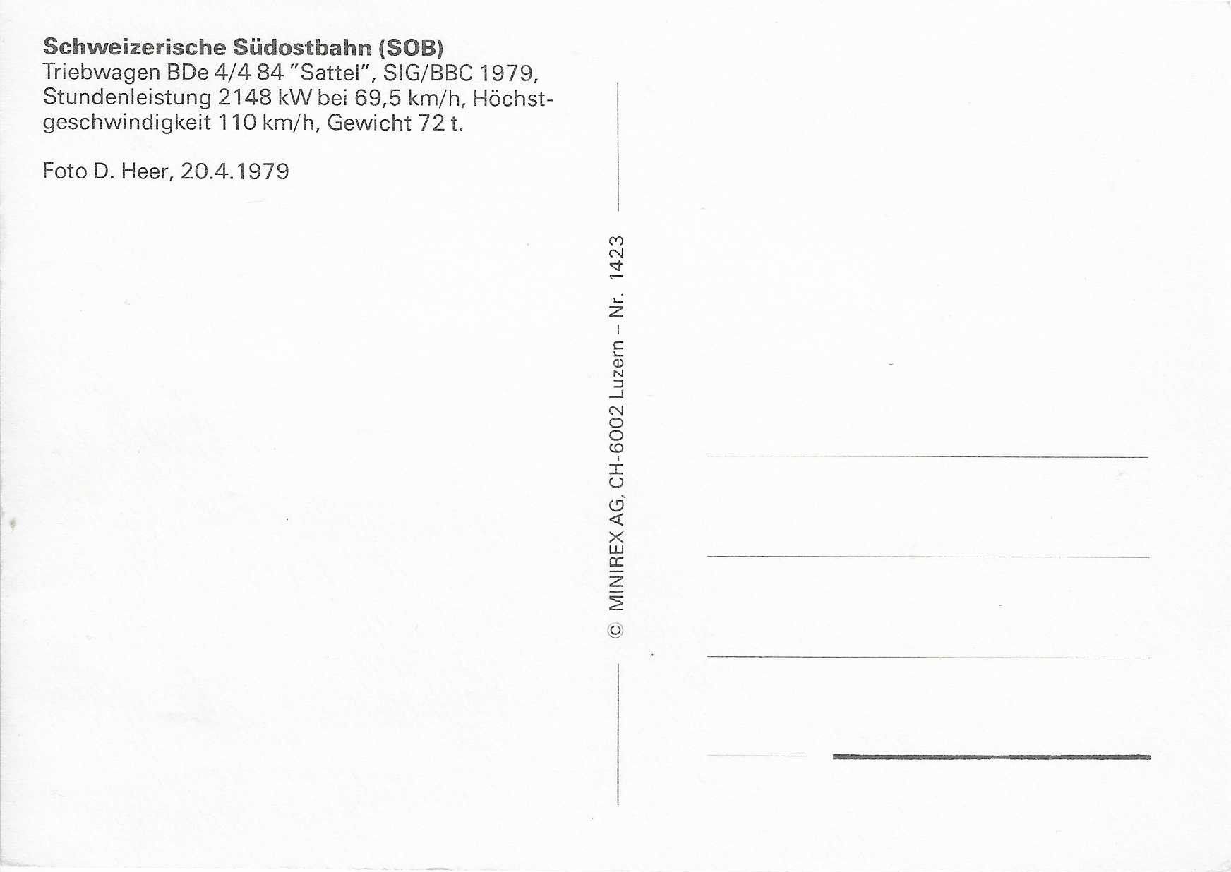 Cartoline postali: SOB Triebwagen BDe 4/4 84 "Sattel" – Nuovo (secondo la descrizione) da Rothrist venduto da Stranglehold 1