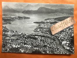 Ansichtskarte Luzern mit Bergpanorama Flugaufnahme Swissair 