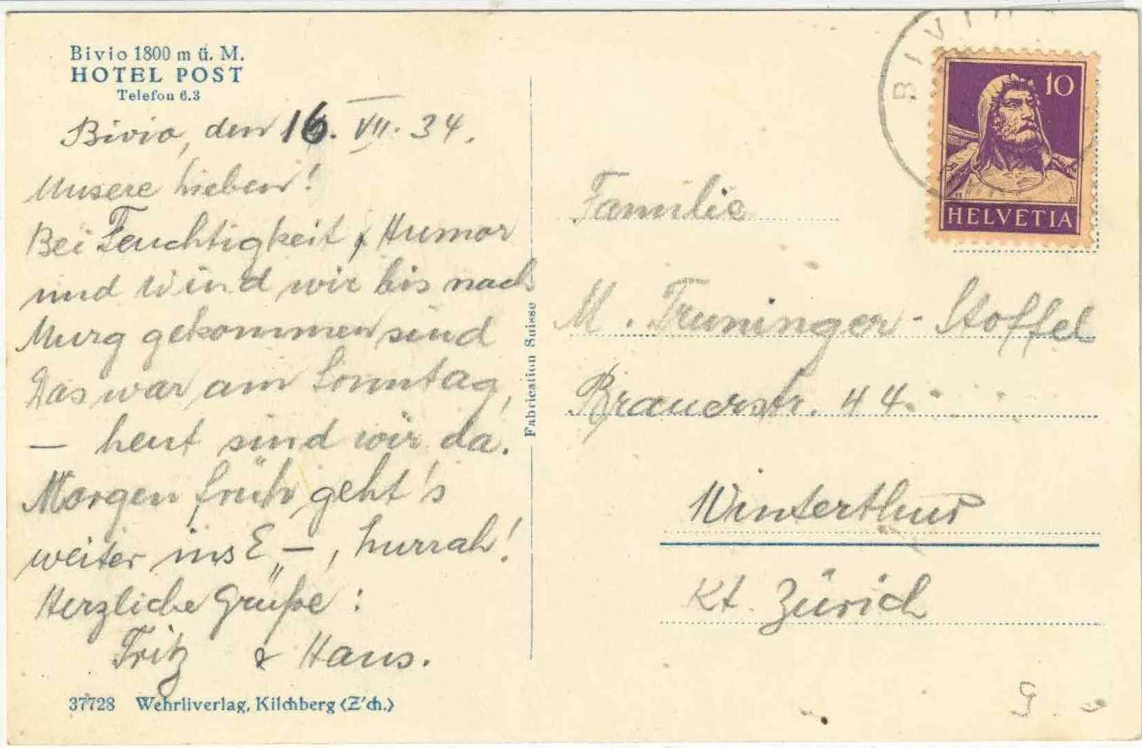 Ansichtskarten: Bivio - Hotel Post – Gebraucht aus Ettingen von Kartenplanet 1