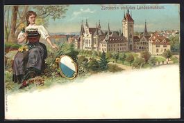 Litho Zürich, Zürcherin in Tracht und 