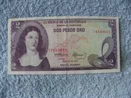 Kolumbien 2 Pesos Oro Geldschein, Jahrgang 1976, Wie Neu
