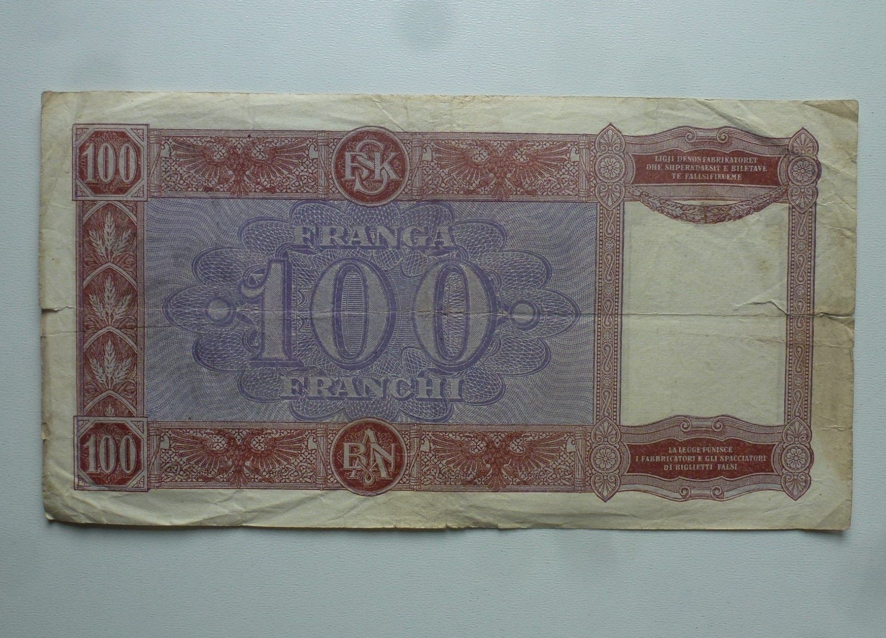 Billets de banque: Albanien ++ 100 Franga 1939 – D'occasion à Walkringen par Casablanca777 1