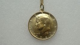 Kette Anhänger Münze Half Dollar 800 Silber 1964 Vermeil