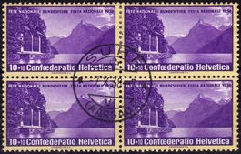 1938, Pro Patria Nr. B1z Viererbl. SUHR, geriffeltes Papier.