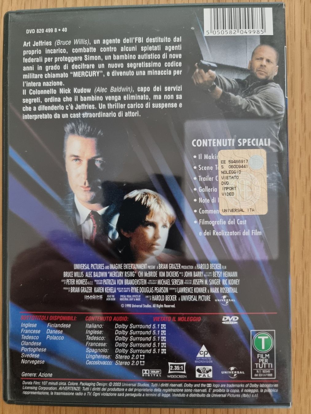 Alle DVDs: DVD Codice Mercury Bruce Willis Alec Baldwin Italienisch – Gebraucht aus Näfels von energie2929 1
