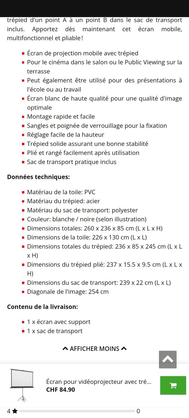 Altri Accessori: écran géant de projection - neuf - encore dans le carton – Nuovo e nell'imballaggio originale da Biel/Bienne venduto da mar_xym9 1