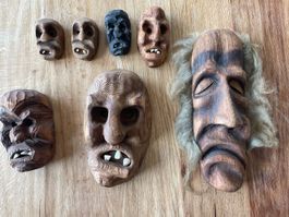 7 Lötschentaler Holzmasken - Top!