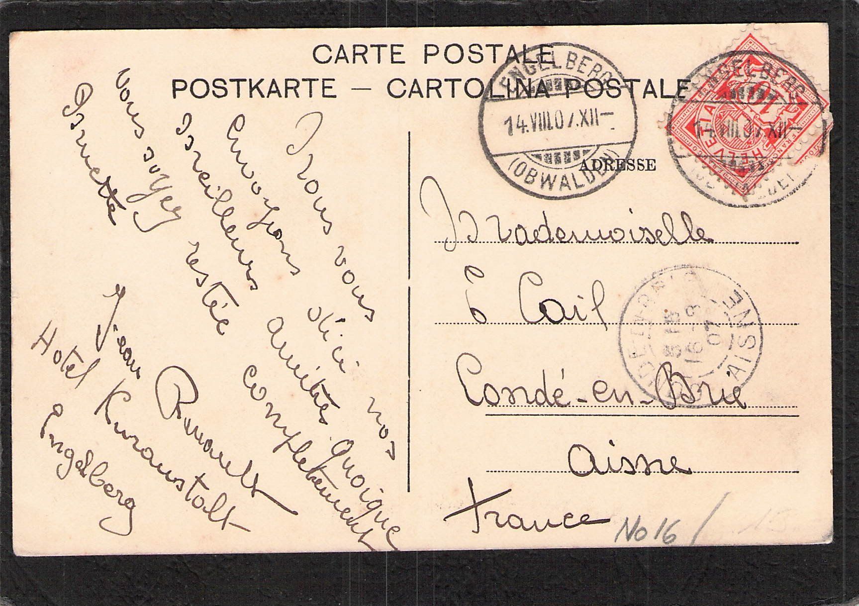 Ansichtskarten: Engelberg OW , Kuranstalt , gel. 1907 – Gebraucht aus Reichenburg von Pipo-67 1