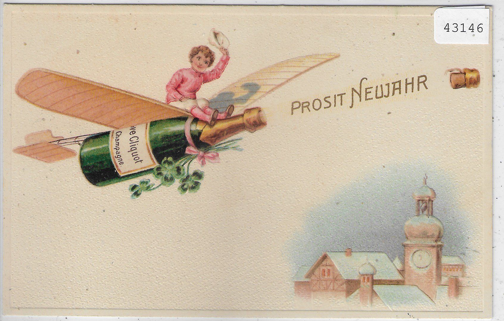 Ansichtskarten: Prosit Neujahr - Flugzeug - Präge-Litho – Gebraucht aus Ettingen von Kartenplanet