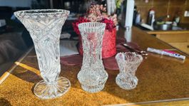 3er Set Kristallvasen, Bleikristall, Vintage, Top! (50)