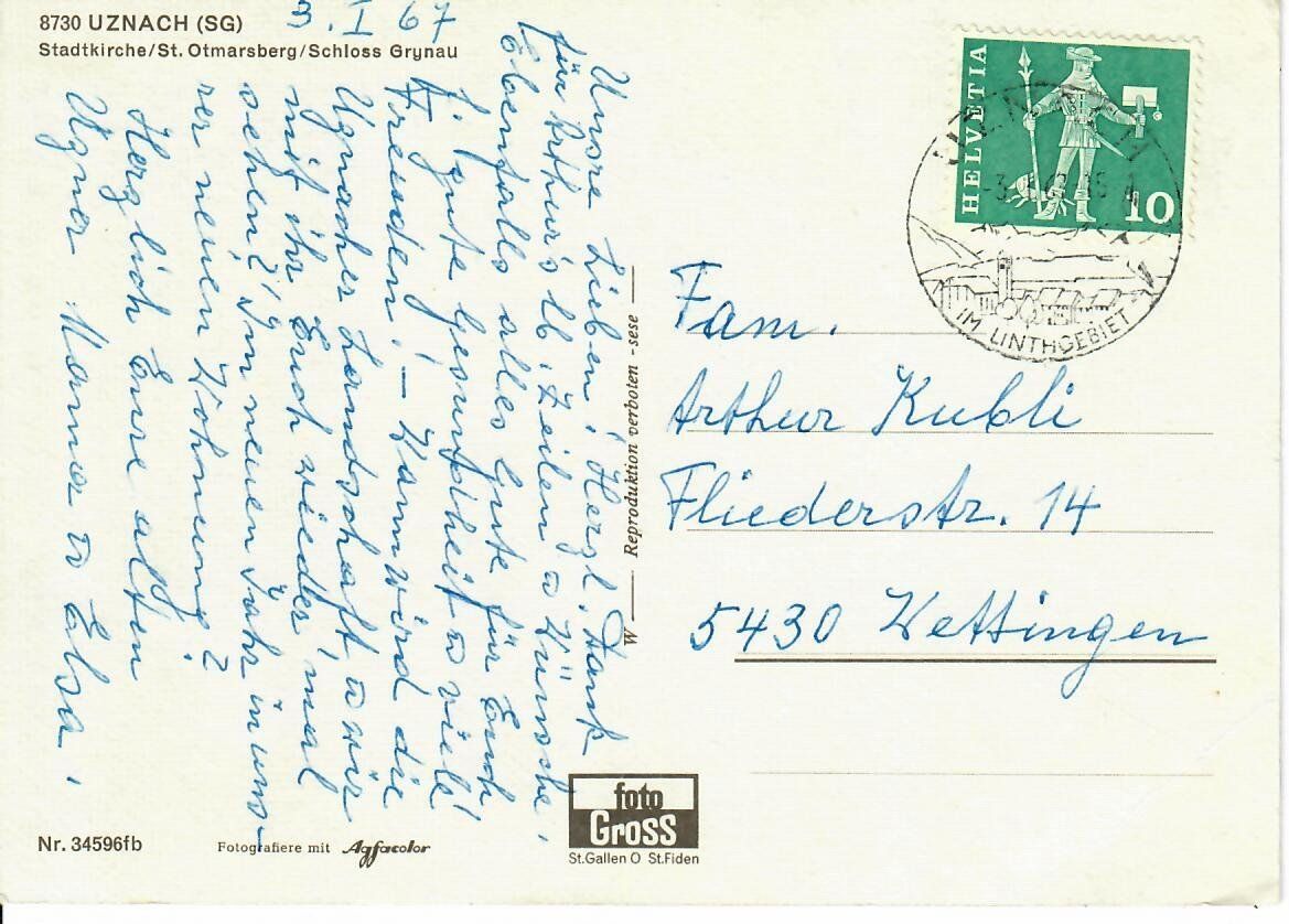 Cartoline postali: Uznach – Usato da Hochdorf venduto da Ziegel-16 1