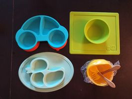 Silikon Kinderteller Set: Ente, Auto, Schüssel & Matte!
