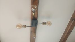 Plafonnier industriel noir et bronze + 4 ampoules LED Edison