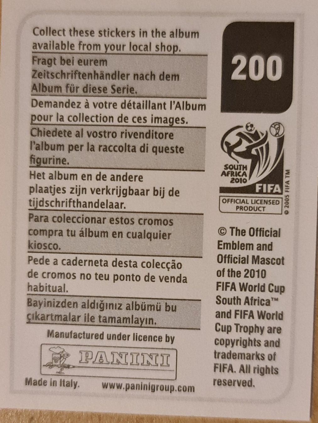 Panini Carte collezionabili: Panini WM 2010 Nr. 200 – Nuovo (secondo la descrizione) da Dintikon venduto da Prime-shop 1