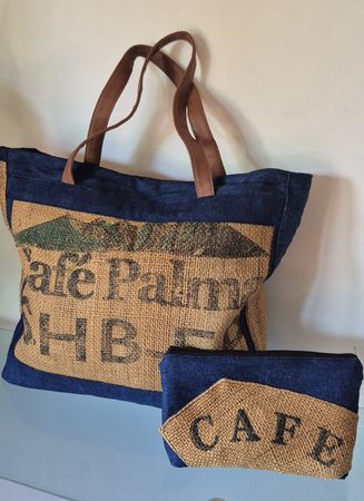 Unikat  Upcycling Shopper Tasche aus Kaffeesack & Denim 