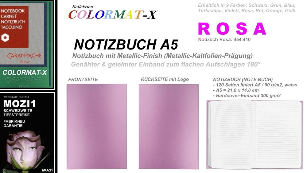 454.410 Notizbuch A5 Colormat-X Caran d'Ache * metallic ROSA