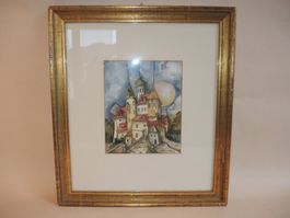 Daniel de Tramecourt sig. Fantazja Architektoniczna Aquarell